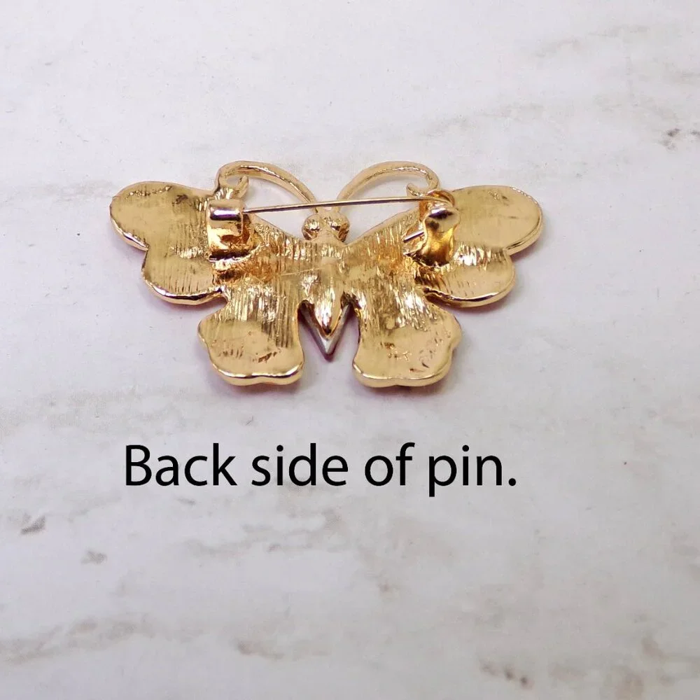 Butterfly brooch pin with red crystals and red and yellow color enamel - Picture 6 of 6